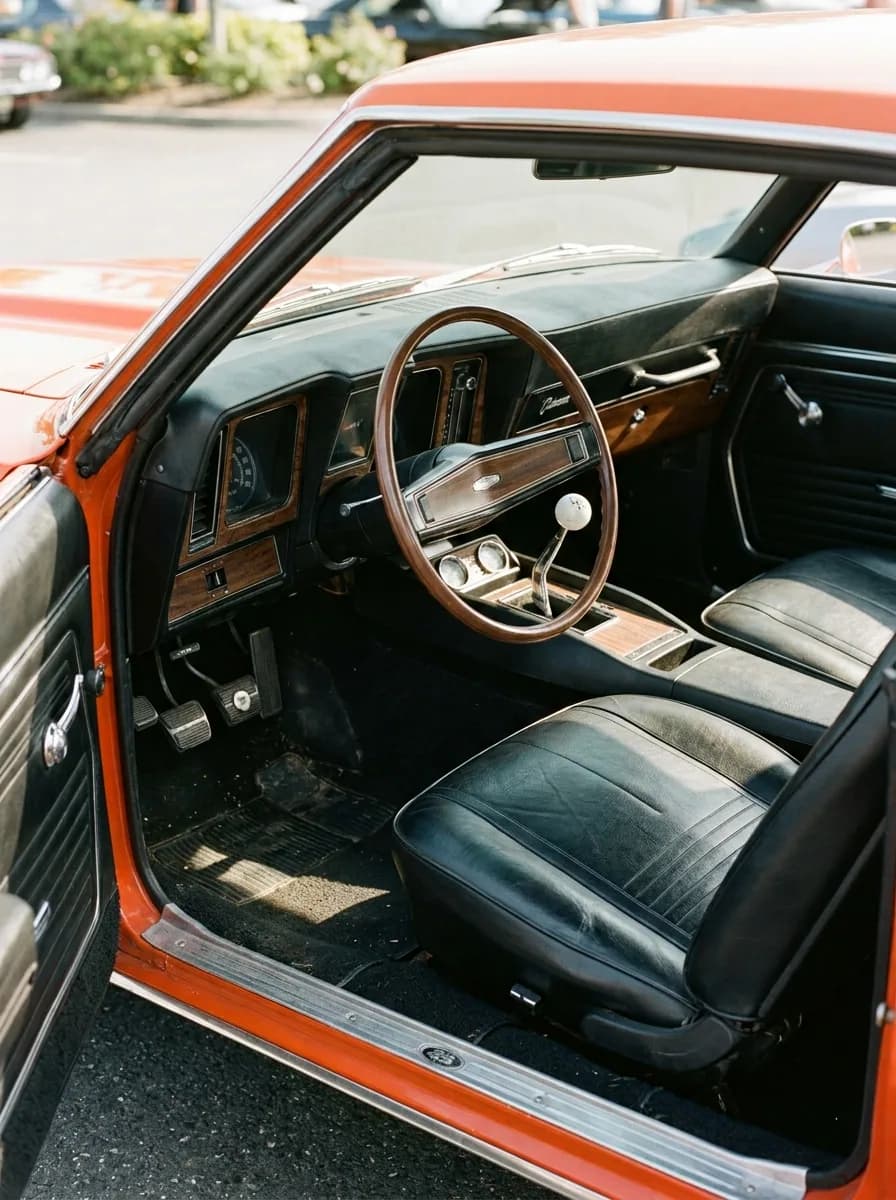 Wood-rim wheel, factory console shifter, black vinyl buckets - this is what an SS interior looked like before anyone called it vintage. Full story: https://speedofdaily.com/1969-ca