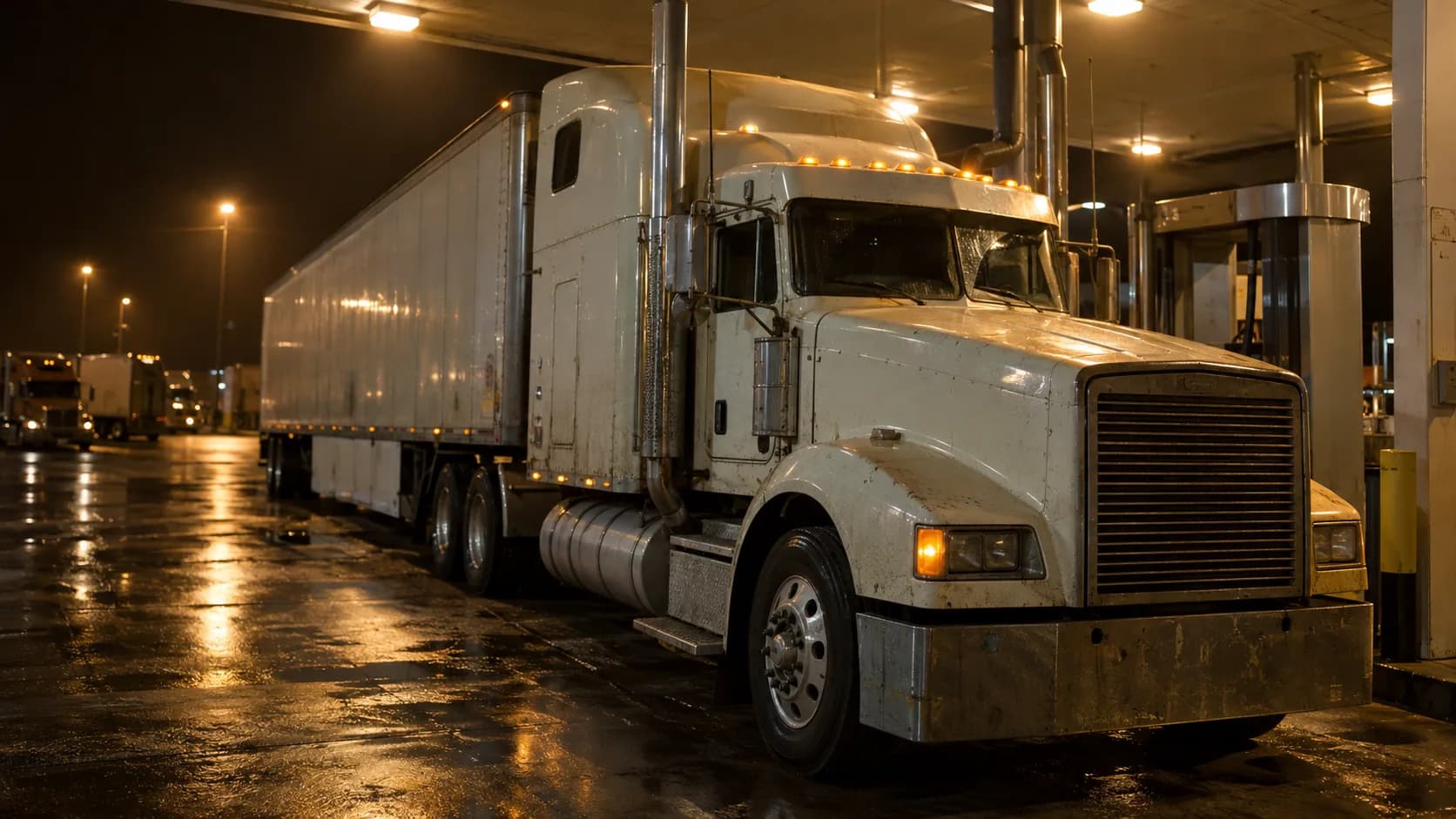 Rain on the pavement, amber cab lights glowing and a long-hood sitting at the fuel island in the middle of the night. What was your go-to truck stop?