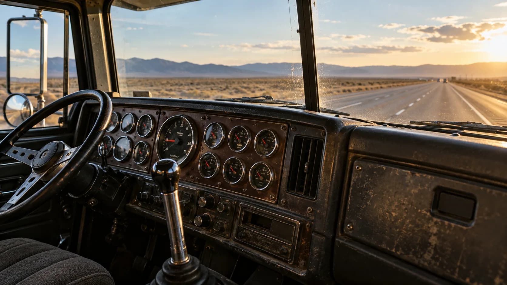 Empty desert highway, a wall of gauges and a tall chrome stick. Double clutch every shift, or float them?