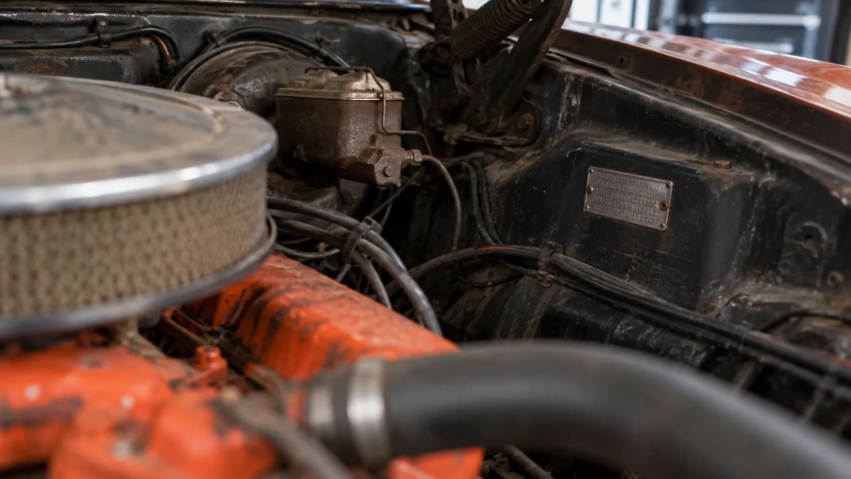 Before you look at the engine, look at the little plate on the inner fender. A few stamped rows can tell you what the factory built, and whether the car still matches it.