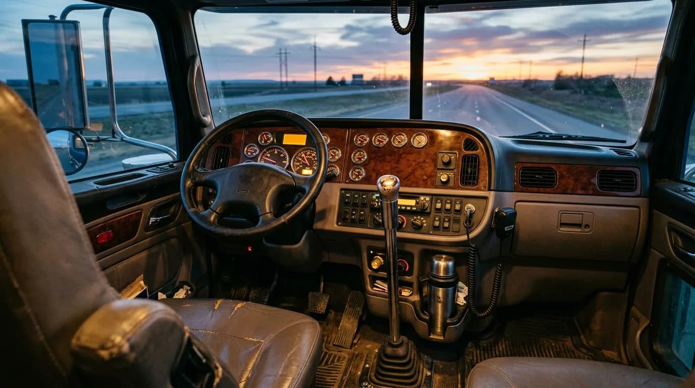 A wood-grain dash, a chrome shift lever, worn leather seats, and a sunset waiting at the end of the road. What was the first cab you ever sat in?